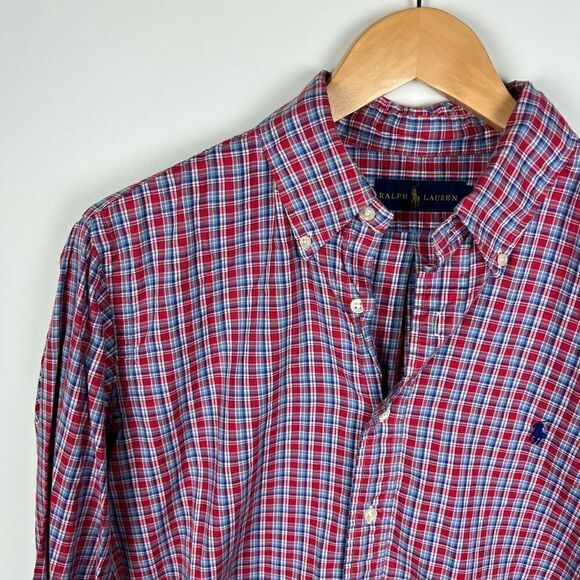Polo Ralph Lauren Button Down Shirt Collared Plaid Red Blue White Yellow Men’s L - Picture 2 of 13